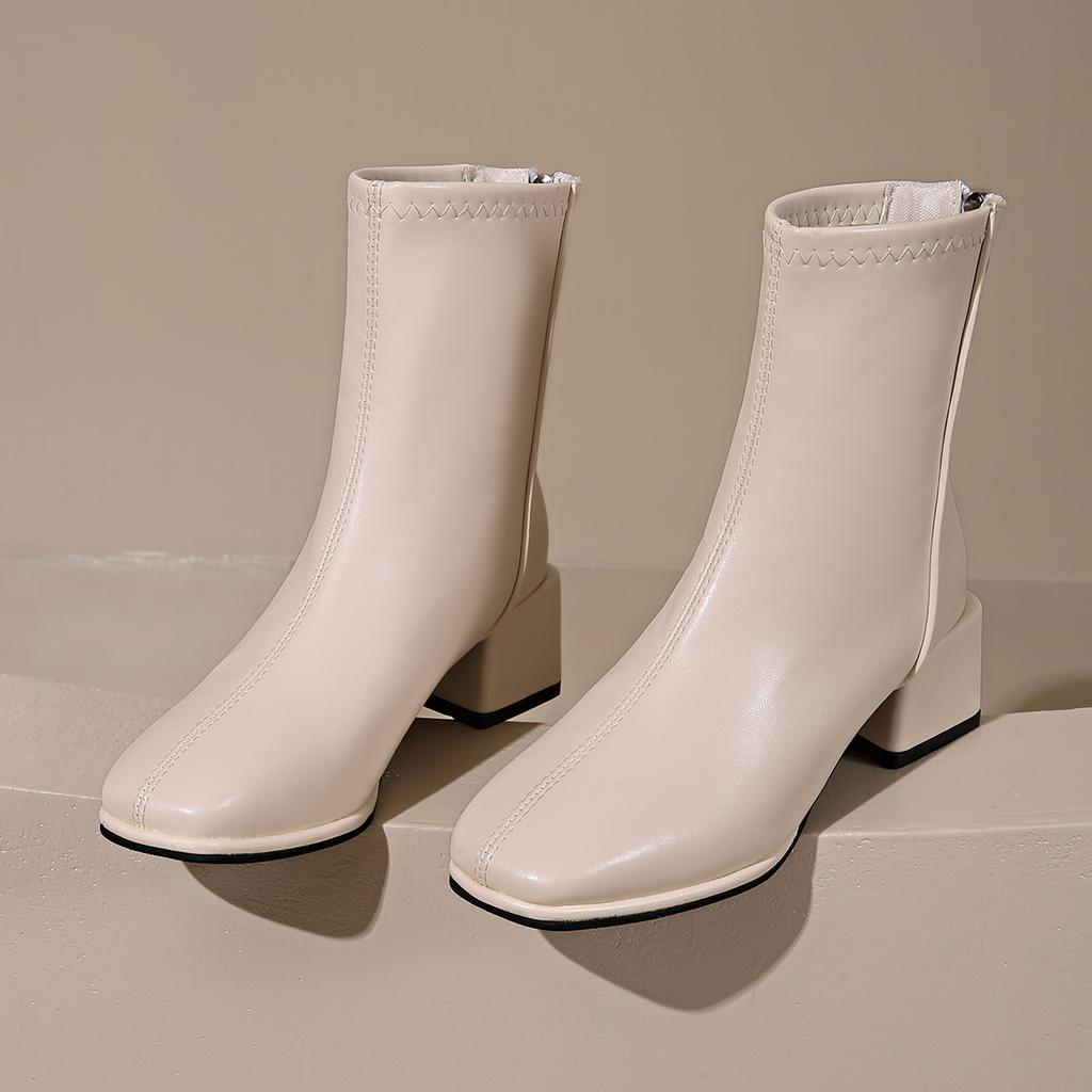 Sapatos de salto alto femininos de outono, nova moda, bico quadrado, salto grosso, botas chelsea para mulheres, botas sociais, festa, botas femininas de tornozelo