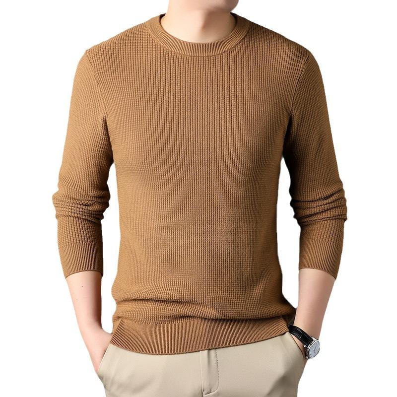 

Осень и Зима Новый Повседневный Вафельный Свитер с Круглым Вырезом Молодежный Бизнес Свитер-Поддева Мужская Одежда 4XL