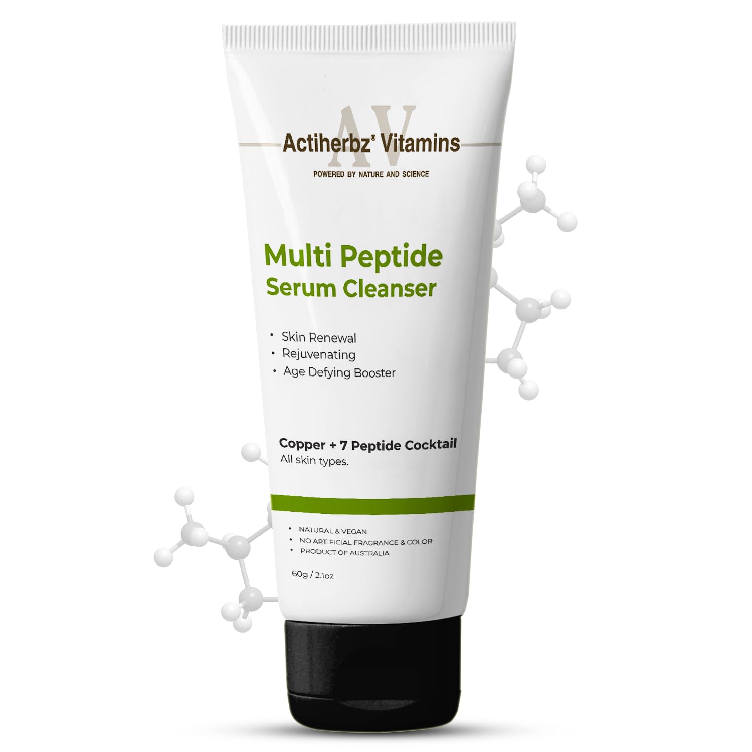 Actiherbz Multi Peptide + copper Serum Cleanser with 8 Peptide Cocktail | Skin Renewal, Rejuvenation & Age-Defying Booster | Hydrating Face wash Cl