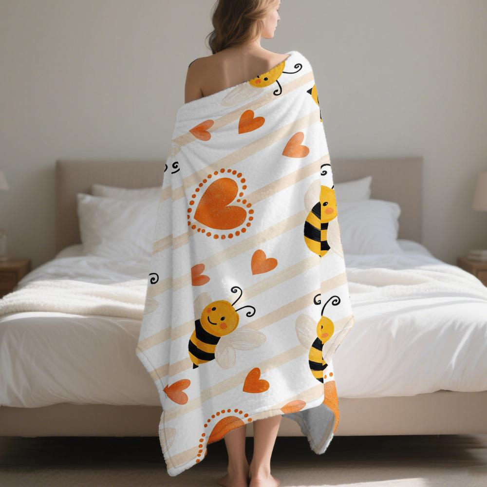 Süße Bienen-Print-Decke, Weiche Gemütliche Warme Überwurfdecke für Camping, Outdoor-Abenteuer, Autofahrten, Bett, Büro, Leicht zu Reinigen