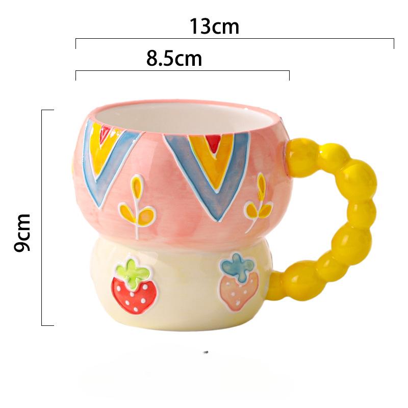 Cute and Creative Home Cup Decoration Hand-painted Relief Ceramic Breakfast Cup Large Capacity Oat Bowl Mug Cartoon Water Cup