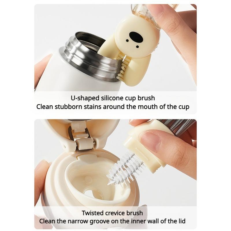 3 In 1 Cup Lid Gap Cleaning Brush Cute Bunny Multifunctional Insulation Bottle Cleaning Silicone Cup Holder Cleaner Home Kitchen