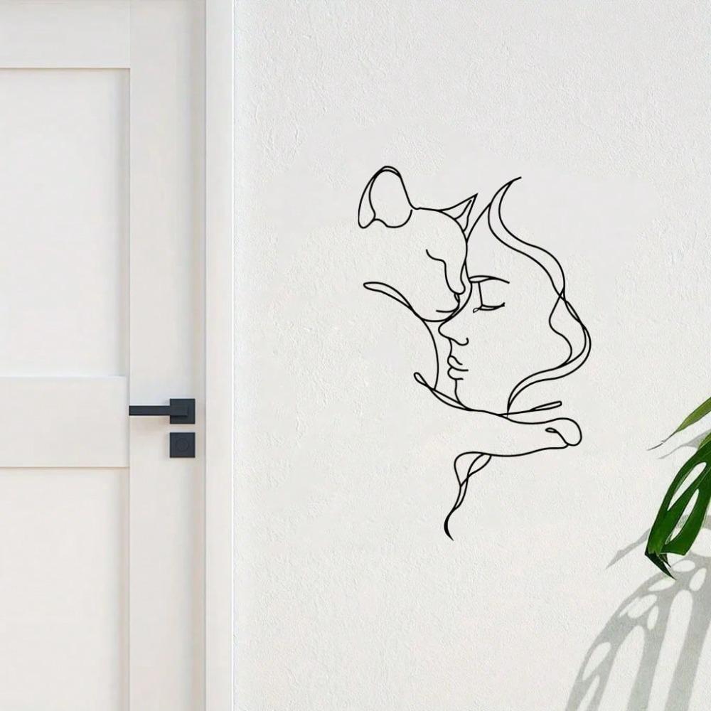 Metalowa Dekoracja Ścienna Sylwetka Kota, Efekt 3D Cienia Wystrój Domu, Prezent na Parapetówkę Walentynki dla Miłośników Kotów