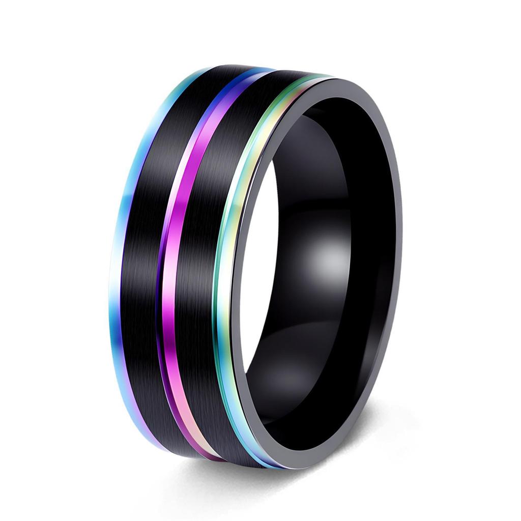Europäisch-Amerikanische Mode Schwarz & Farbe Durchsetzt Titanstahl Mattierter Ring Schmuck
