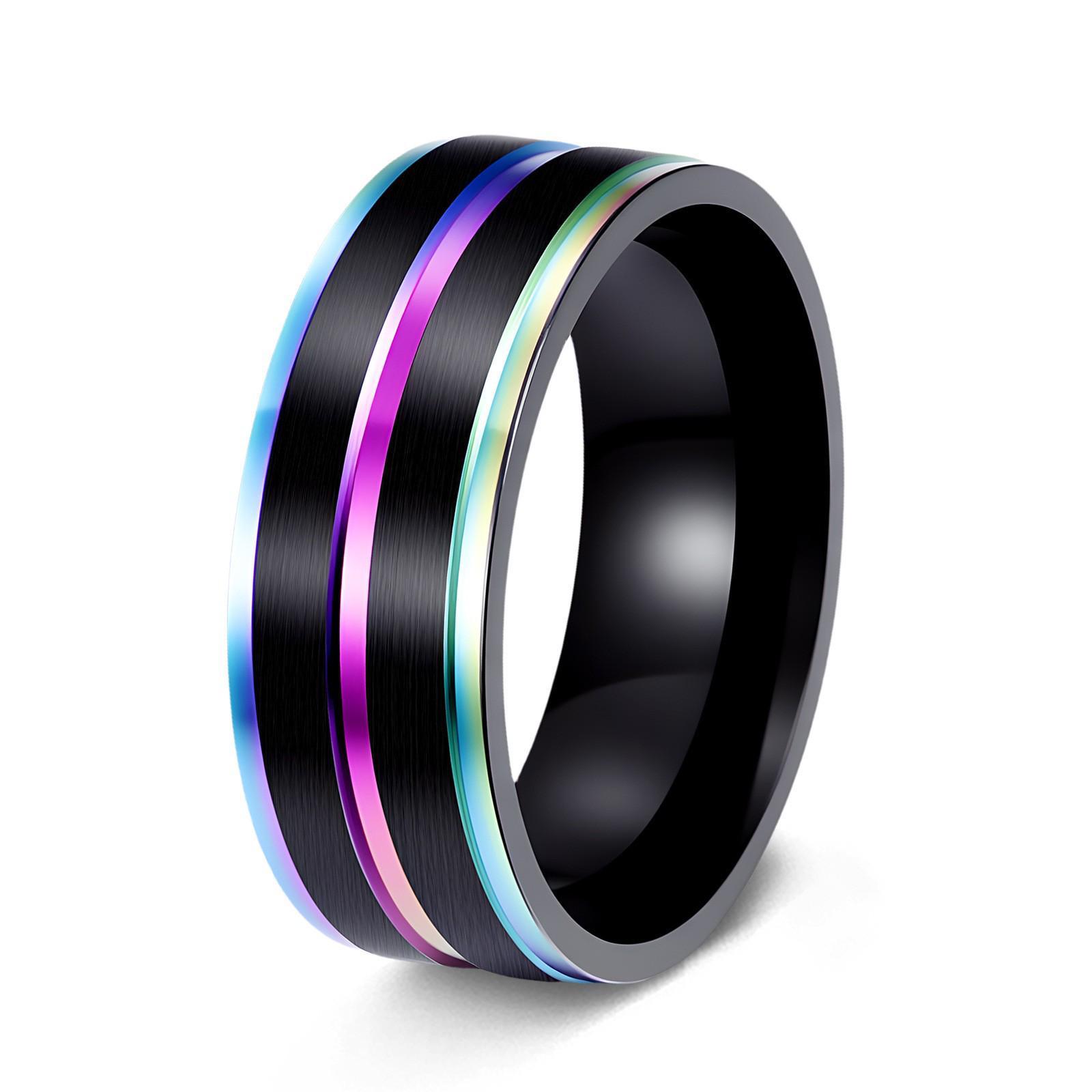 

European American Fashion Black & Color Interspersed Titanium Steel Frosted Ring Jewelry Size 12
