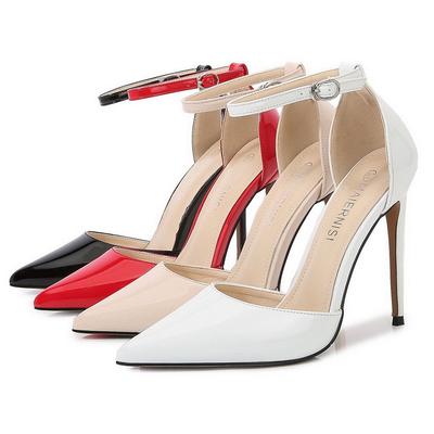 Women Ankle Strap Hollow High Thin Heel Sandals Patent Leather Women Pumps for Office Nightclub Wedding Banquet Evening Party