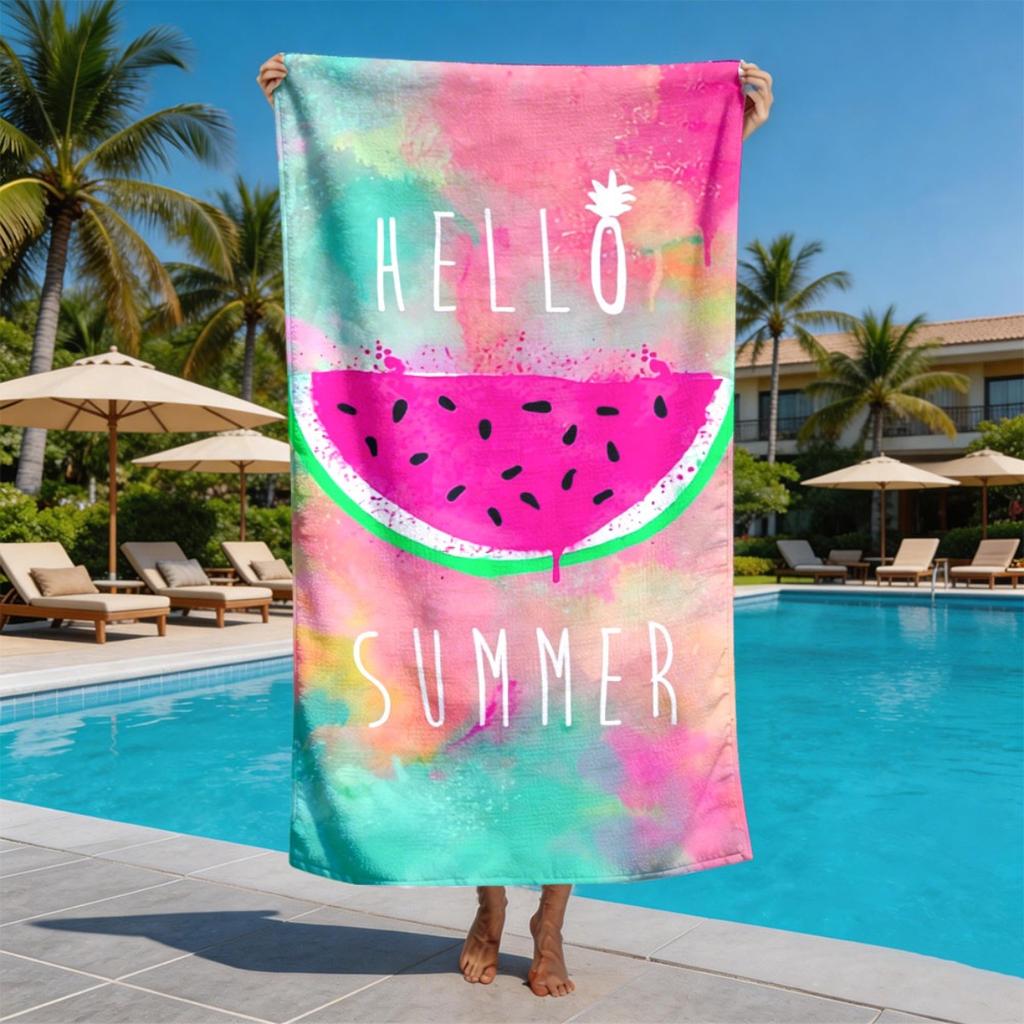 Watercolor Theme of Watermelon polyester microfiber beach towel is highly absorbent, suitable for swimming and beach outings