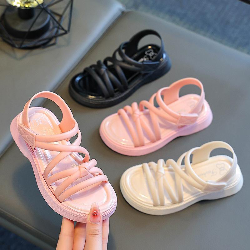 

New summer slippers girls cool soft sole non-slip comfortable fashion Roman style middle and older children sandals 25 рожевий