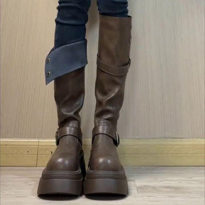 Height-increasing Retro Two-wearing Martin Boots for Women, Thin and Versatile, Thick-soled Knight Boots