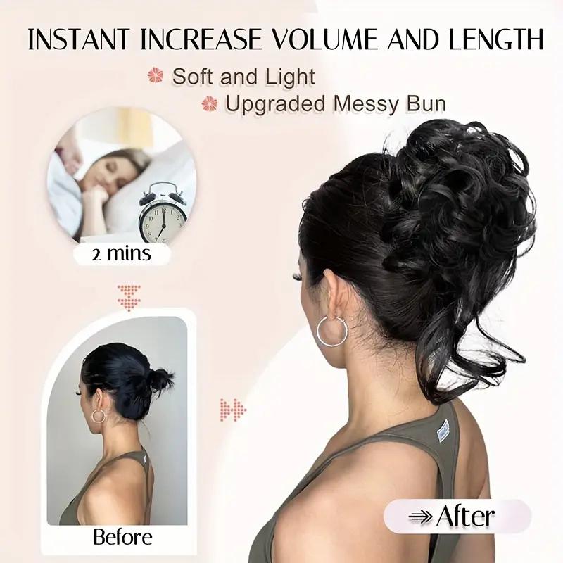 Syntetický Elegantní Rozcuchaný Kudrnatý Elastická Gumička Vlasový Drdol Nadýchaný Snadno Upravitelný Vhodný pro Každodenní Použití