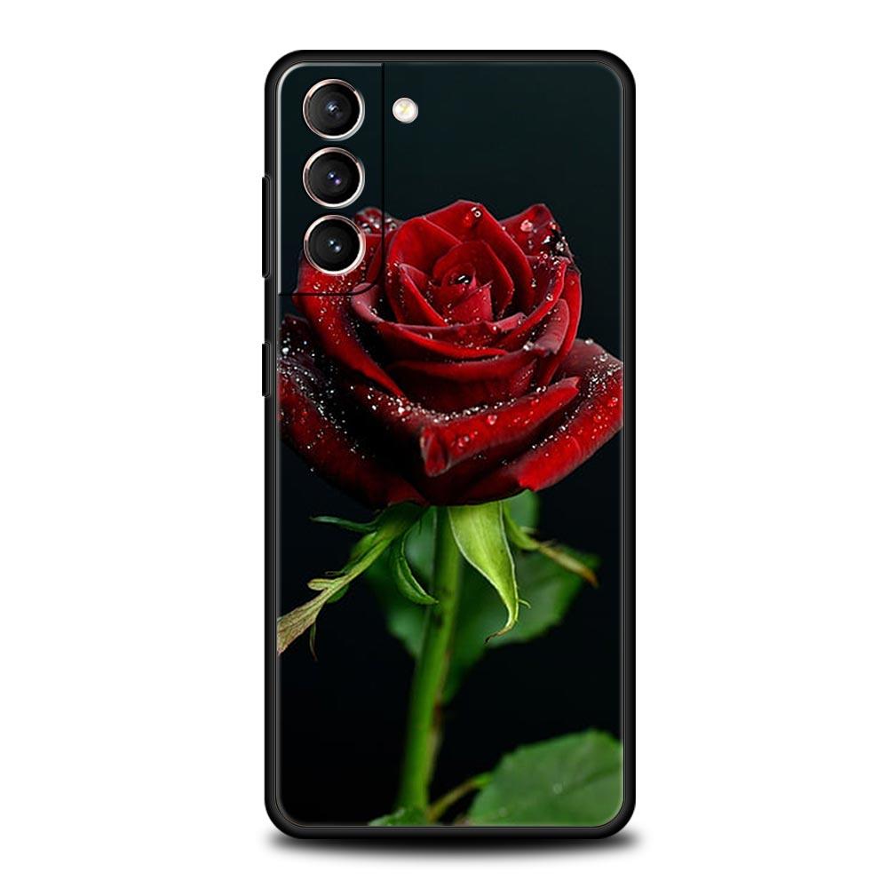 Beautiful Red Rose Flowers Phone Case For Samsung Galaxy S24 S23 S22 S20 Ultra S21 FE 5G S10 S9 Plus S10E S8 Soft Silicone Cover