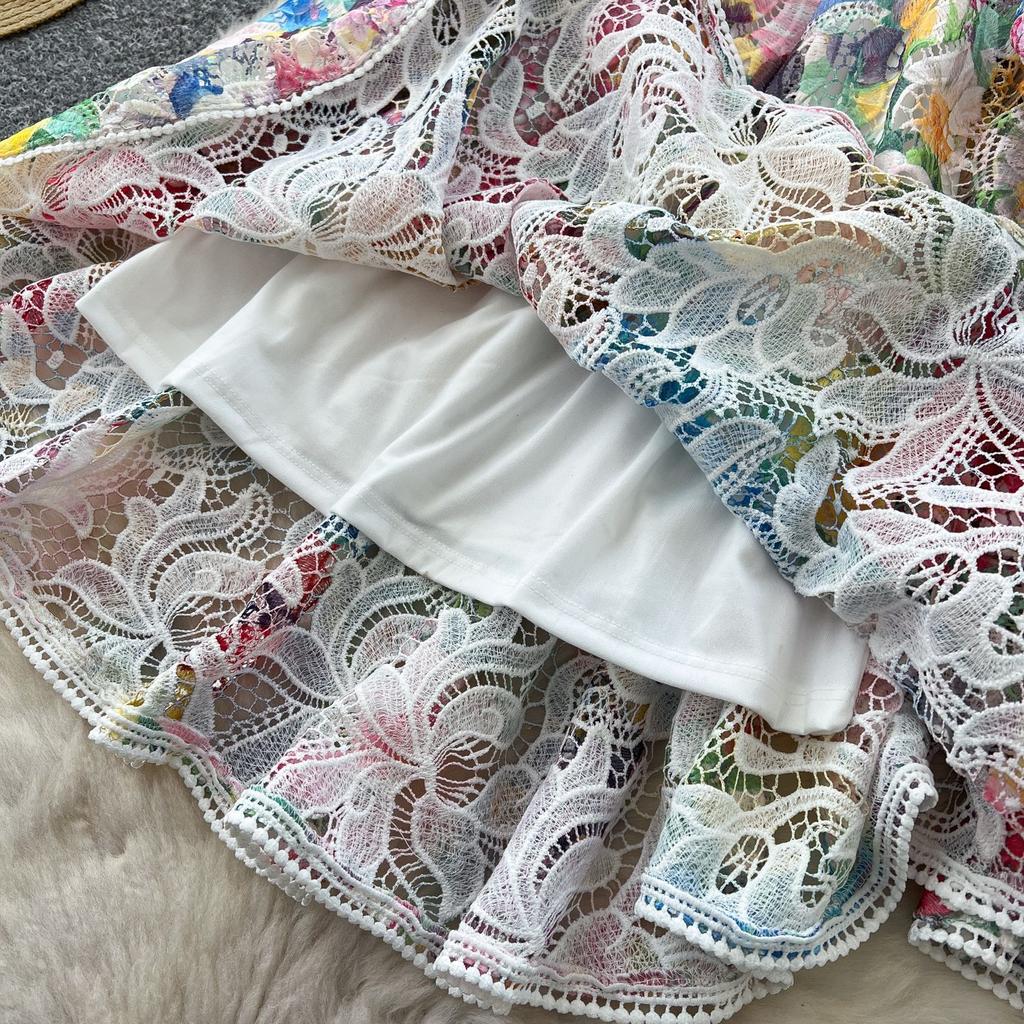 Elegant Embroidery Fancy Flower Lace Evening Maxi Dresses Women Spring Summer Single Breasted Printed Party Shirt Dress