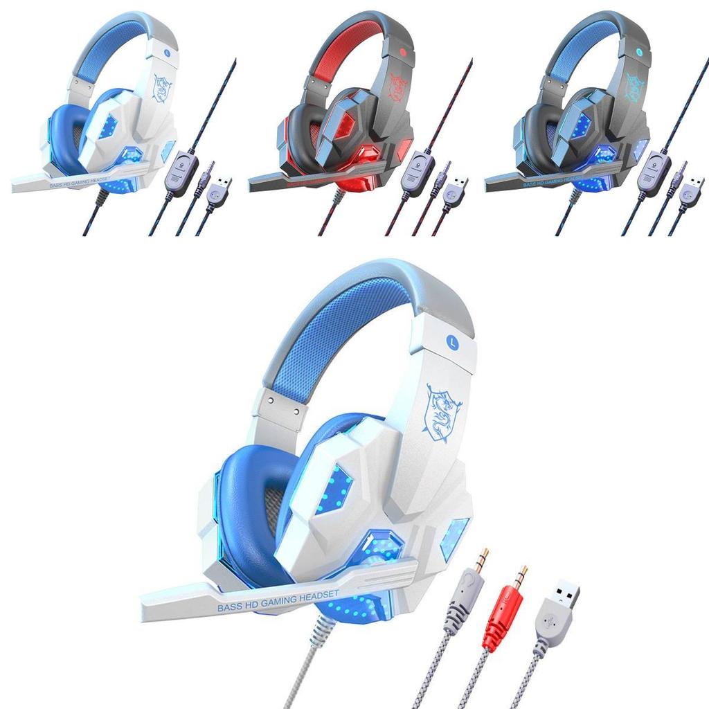 Wired Gaming Headset For Pc Ps4 40mm Drivers Leather Ear Cushions 22m Cord Mic Gamers Home Office