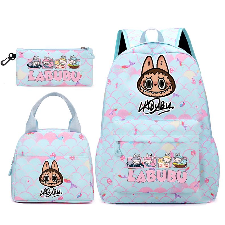 3Pcs/set Backpack for Girl School Teen Student Knapsack Women Rucksack with Lunch Bags Pencil Bag Fish Scale Style Bags