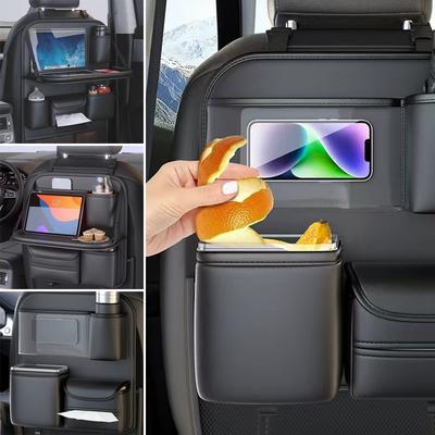Large Capacity Car Seat Storage Bag with Foldable Tray Wear-Resistant Back Seat Organizer Waterproof PU Car Storage Accessories