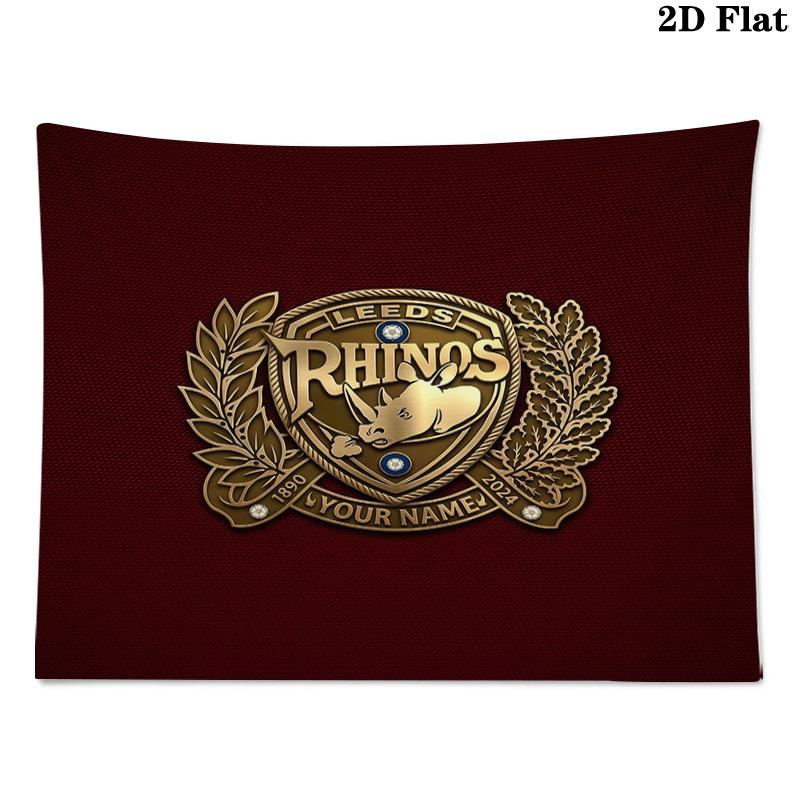 Custom Name Leeds Rhinos Printed Tapestry – Wall Hanging for Bedrooms, Dorms, and Home Decor