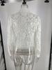 Sexy European & American Lace Lapel Long Sleeve Tassel See-Through Top