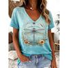 Women's Vintage Floral Animal Graphic V Neck T Shirt, Short Sleeve Regular Tops, Daily Going Out Outfit for Spring & Summer