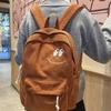 Solid Color Corduroy Backpack with Cute Anime Smiley Face Design, Large Capacity Student School Bag for Casual Use, Unisex