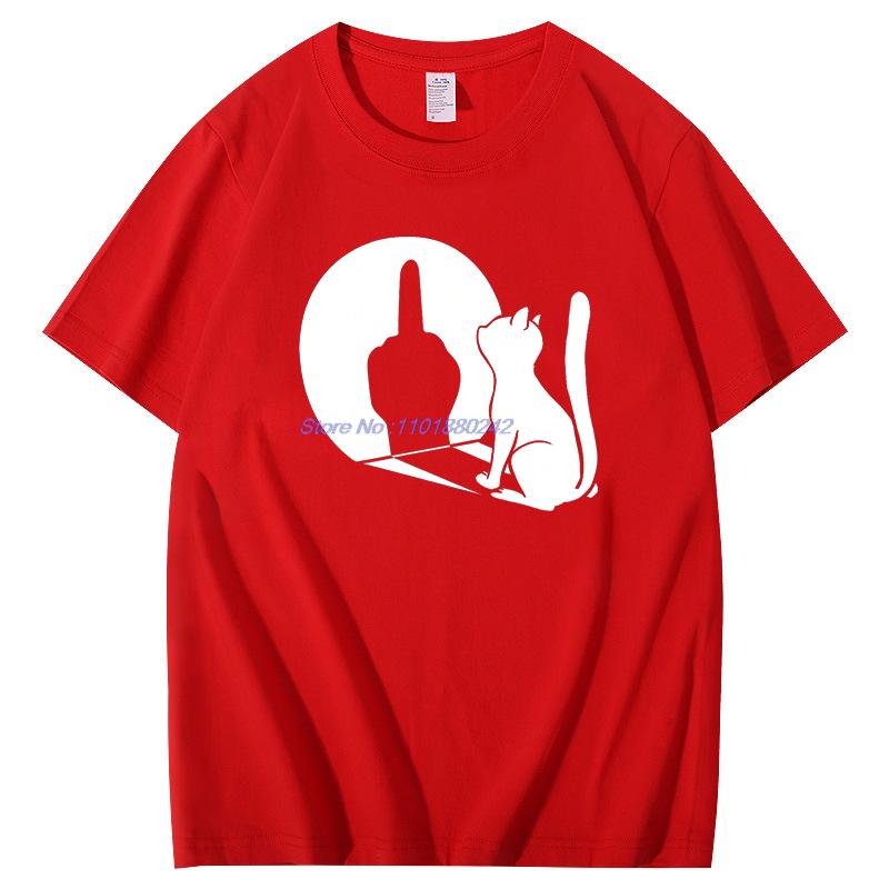 Summer Tops Tshirt Middle Finger Cat Shadow Fashion Graphic Tee New Arrival Goods Mens Short Sleeve Tee Cotton Tshirt