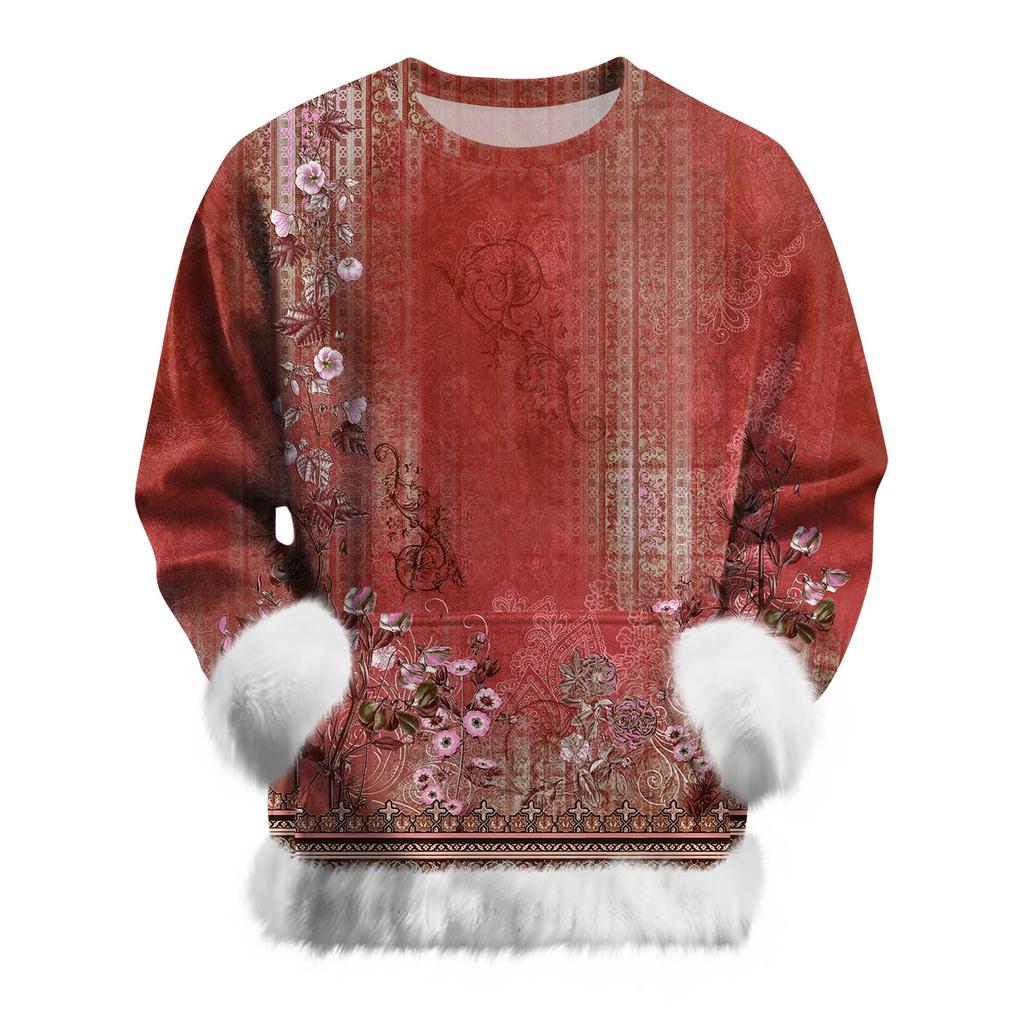 Women's Casual Fashion Retro Print Long-Sleeve Sweatshirt