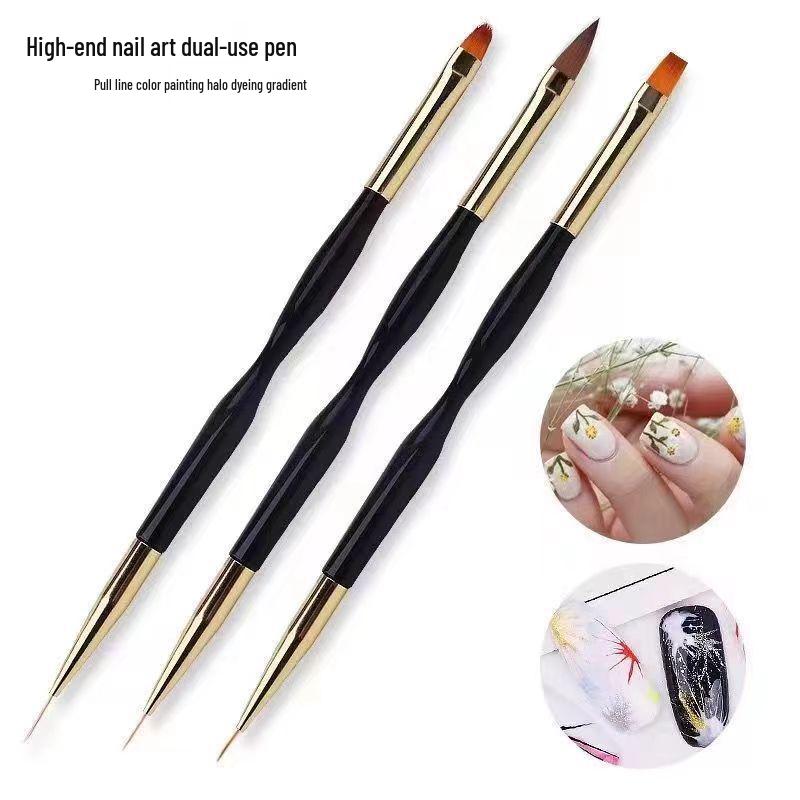 Black Gold Dual-Ended Nail Art Brush Set with Small Waist Design