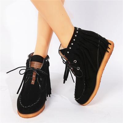 Stivaletti Scarpe da Donna Stivaletti da Donna a Punta Rotonda Romani Fondo Basso con Lacci Frange Stivaletti Femminili Stivali Invernali Donna
