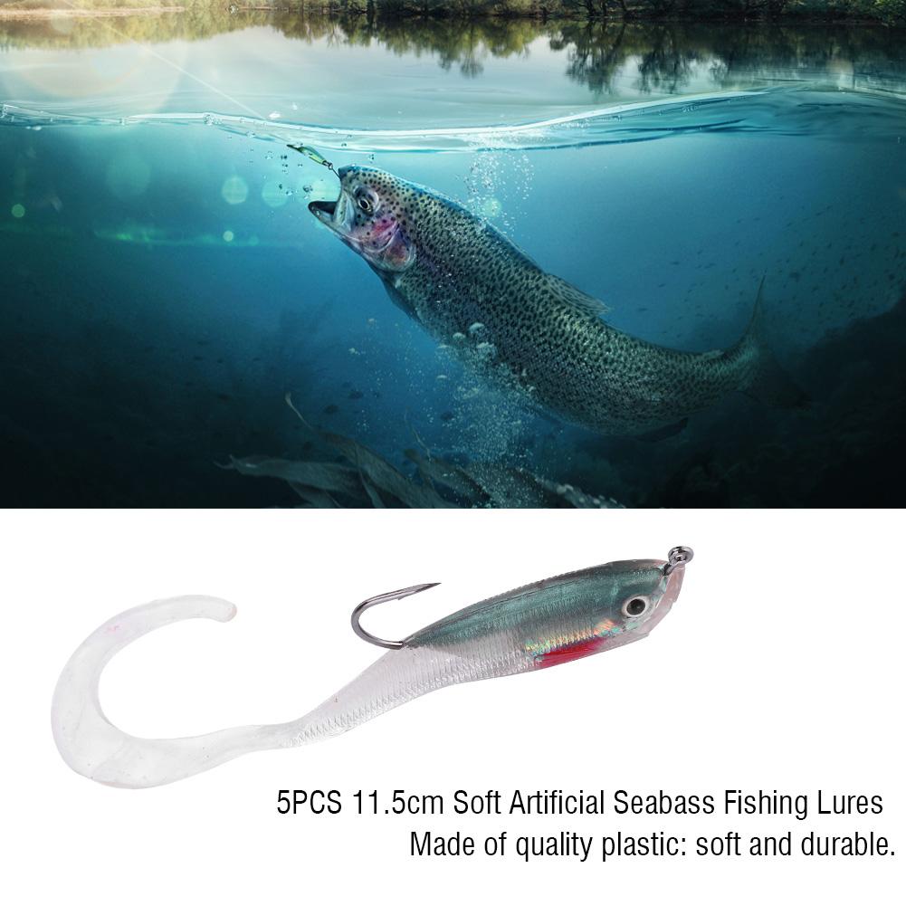 5PCS Fish Lures Artificial Fake Bait Soft Lures Seabass Fishing Tackle with Hook SO0504