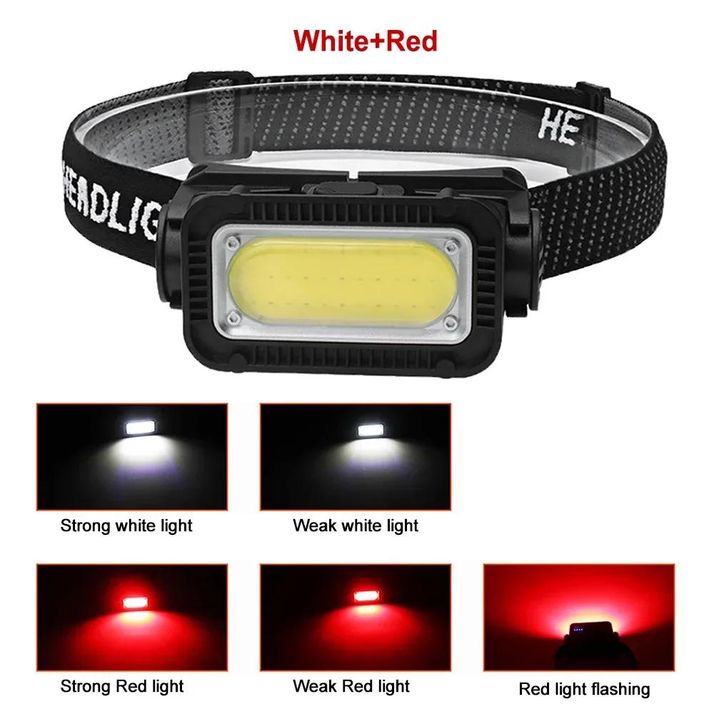LED Headlamp COB Portable Powerful Rechargeable Headlight Built-in Battery Waterproof Head Torch Head Lamp Hiking Camping Lamp