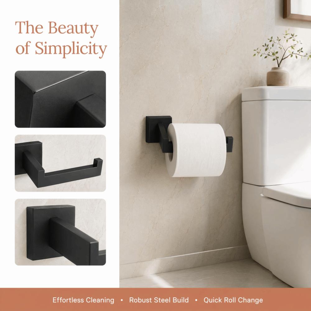 Black Toilet Roll Holder Shelf Toilet Tissue Dispenser Bathroom Kitchen Laundry Room