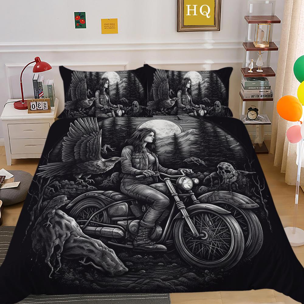 Beauty Skull Printed Home Bedclothes Double Size Microfiber Teen Fashion High Ranking Bedroom Decor