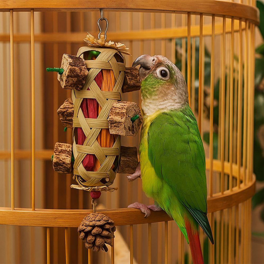 Bamboo Woven Pet Bird Chew Toy Hanging Teeth Grinding Toy  For Cockatiel Conure Cockatoos