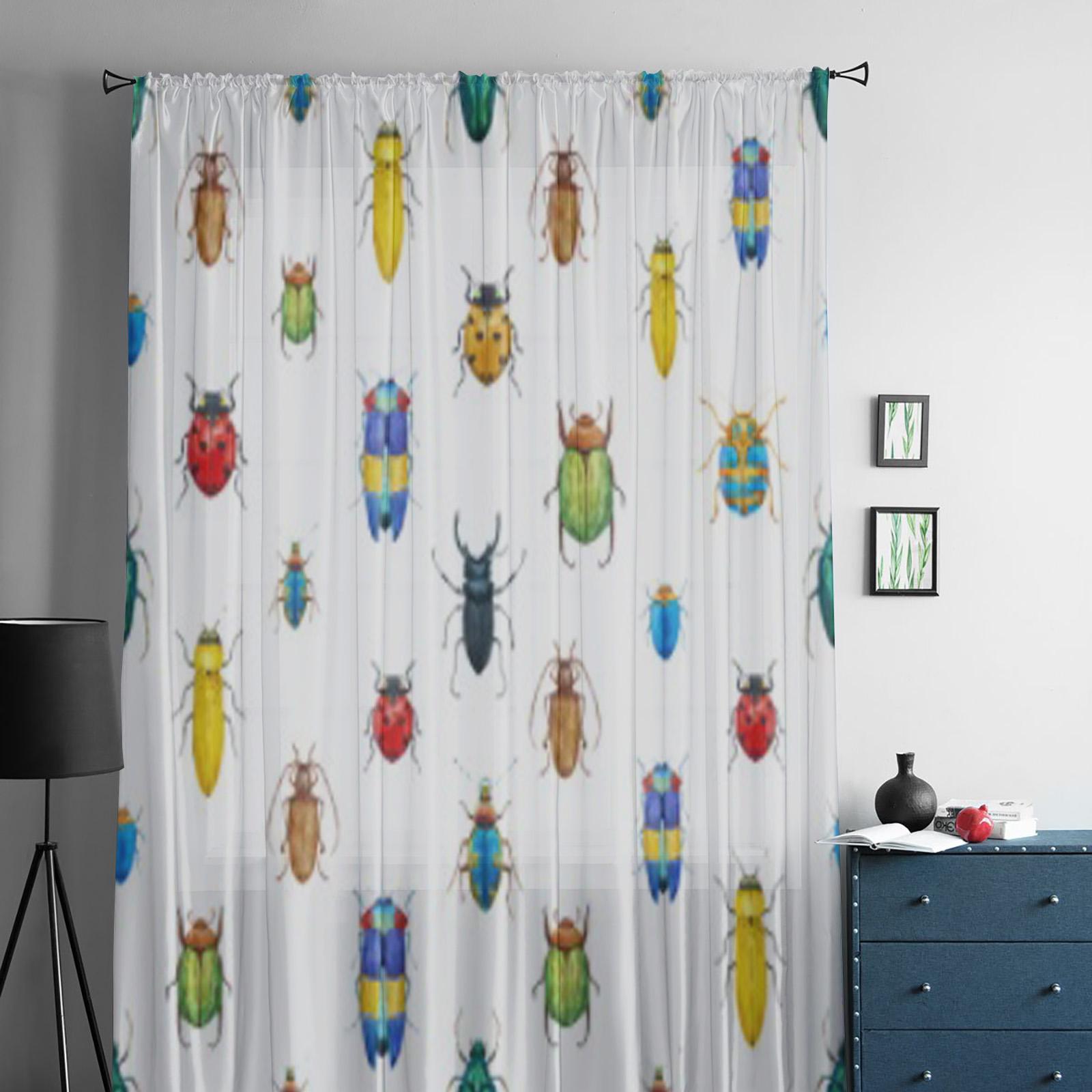 Красивые прозрачные тюлевые шторы с акварельными жуками для украшения гостиной — фото 3