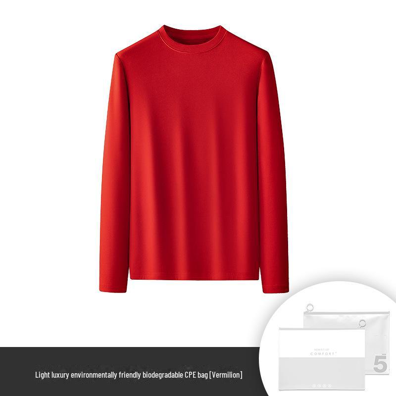 Men's Warm Double-Faced Fleece Tencel Top: Thickened, Velvet, Round-Neck, Solid Color, Perfect for Autumn and Winter.