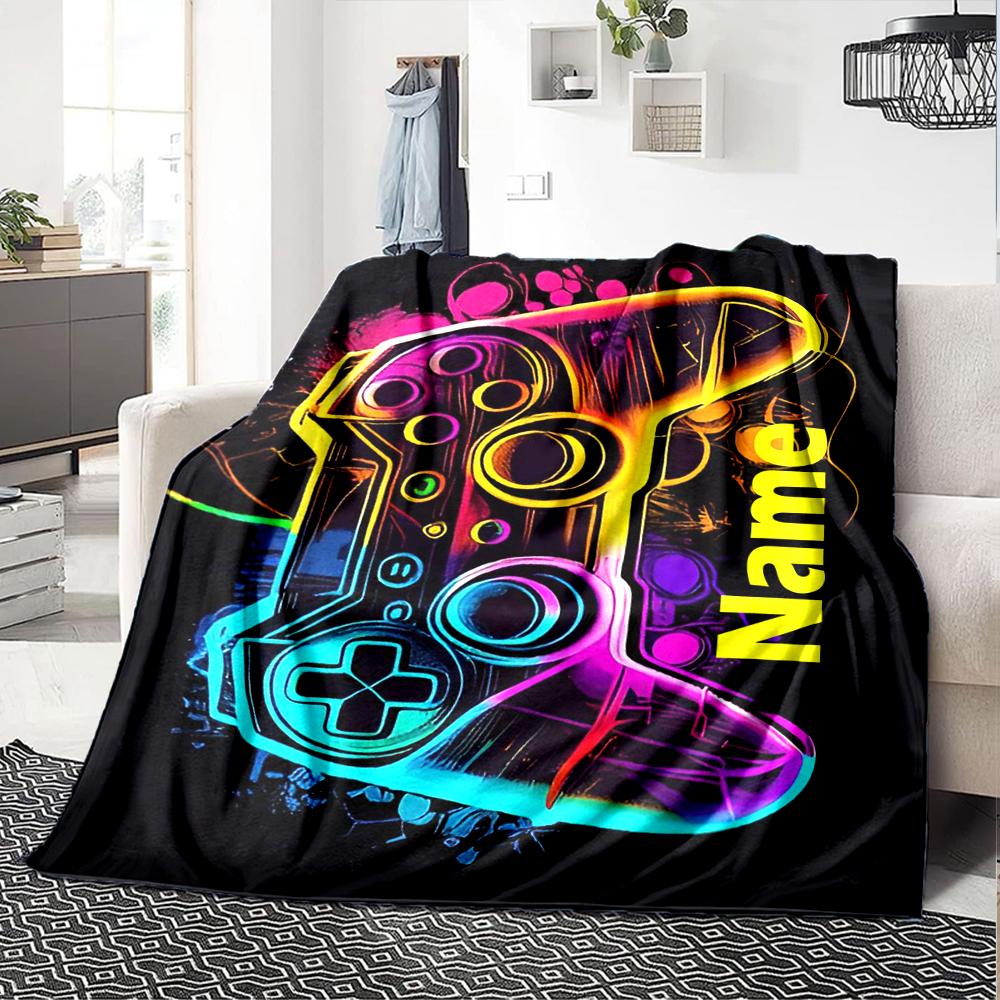 Custom Name Game Controller Theme Printed Blanket - Perfect for Couch, Bed, Travel & Outdoor Use | Machine Washable, Cozy & Durable.
