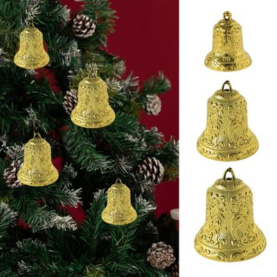 6/8/10cm Golden Exquisite Christmas Bell with Hanging Hole Unique Texture Plastic Bell Pendant Xmas Decoration Party Supplies