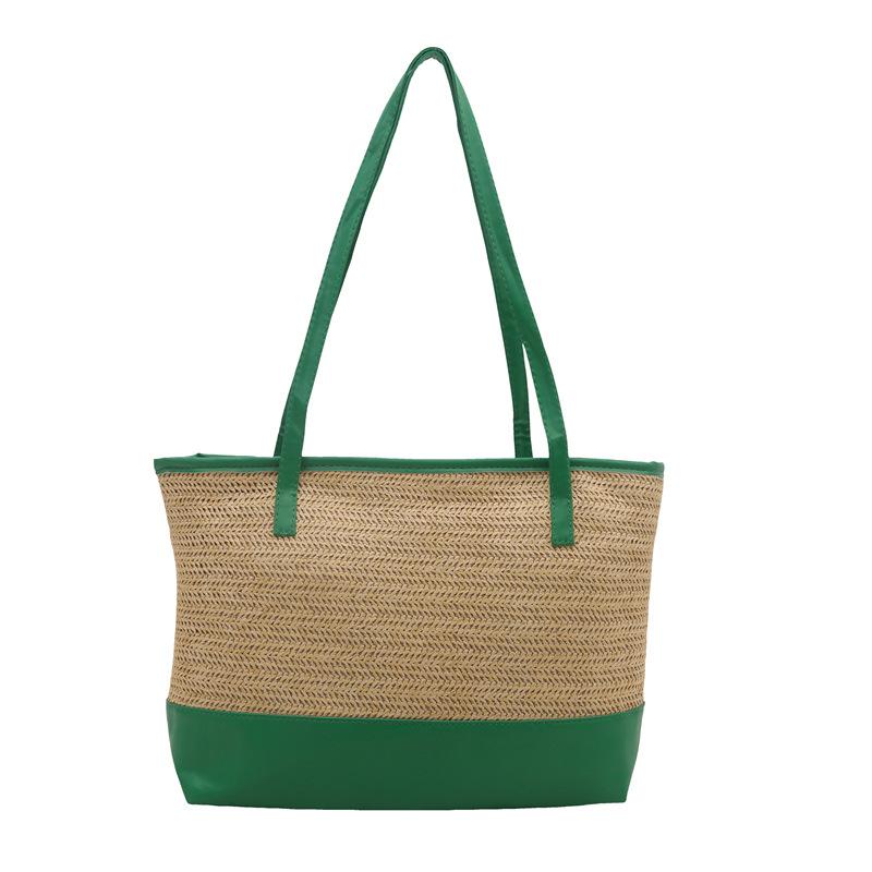 

Соломенная сумка новая персонализированная плетеная сумка простая пляжная текстура контрастный цвет наплечная сумка женская сумка зелёный