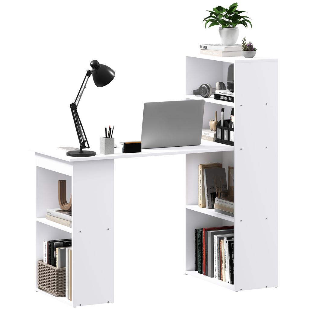 Desk Office Table Computer Desk, 2 Shelves, 5 Shelf Boards, 120 cm x 55 cm x 120 cm, White