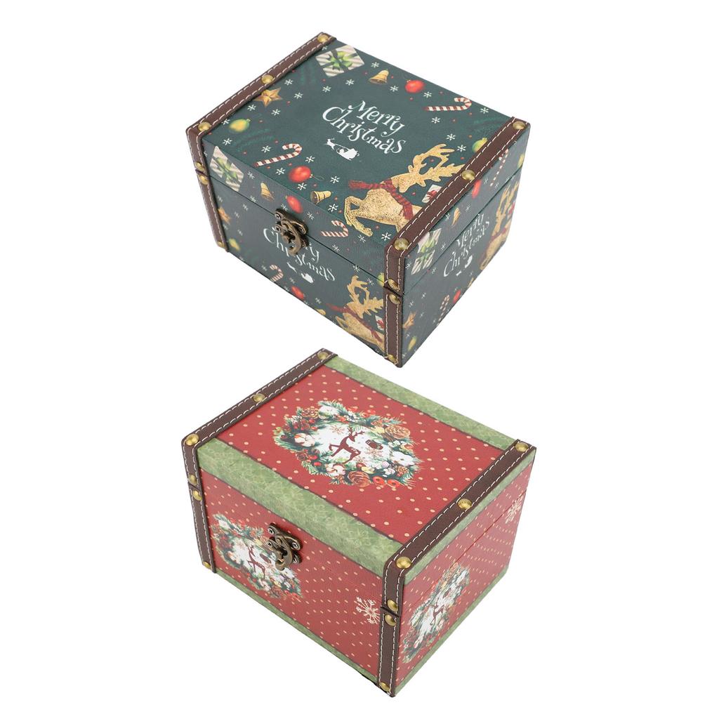 Wooden Trinket Box Vintage PU Leather Christmas Gift Box Jewelry Keepsake Storage Box for Kids Chris