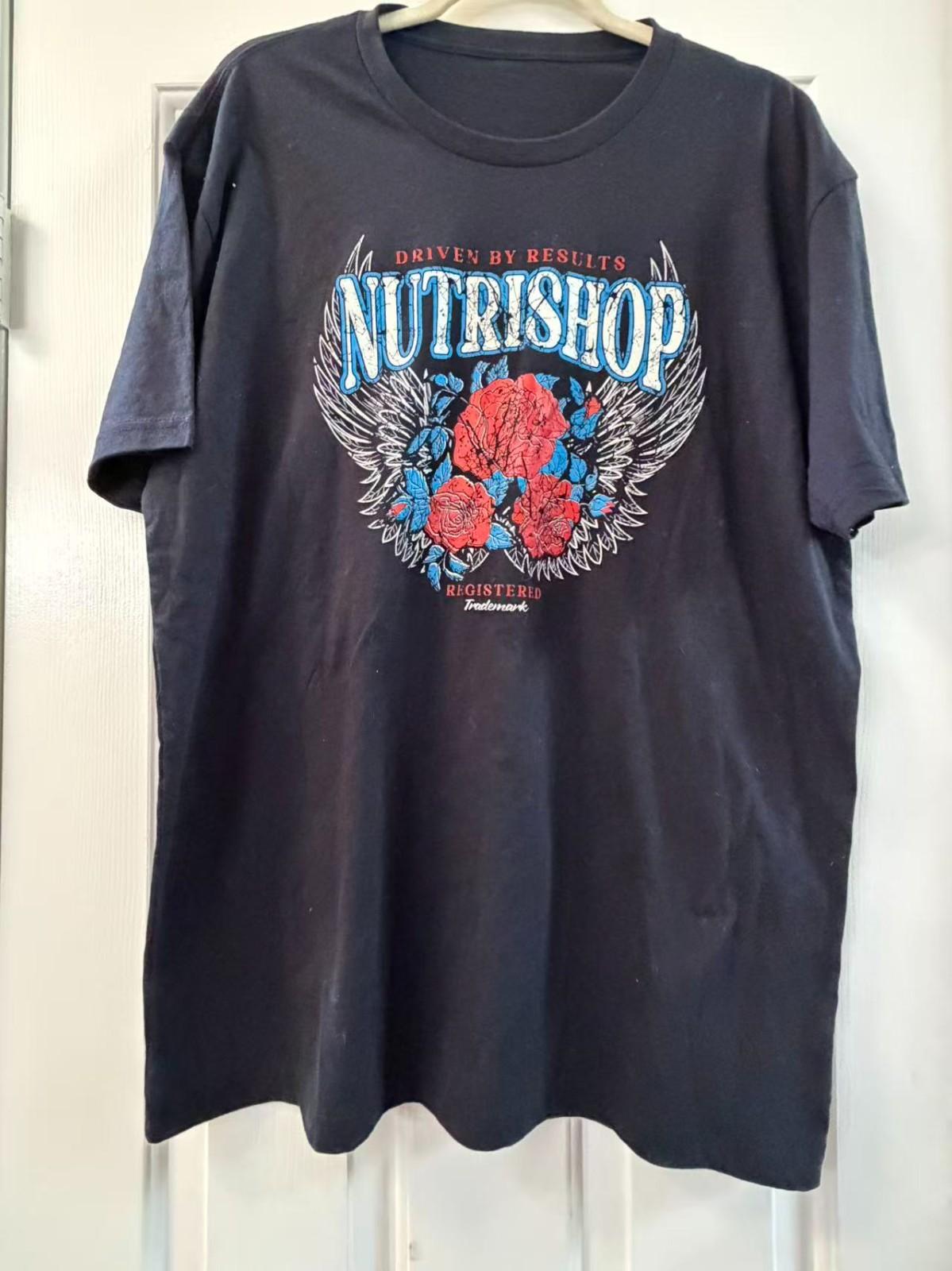 Nutrishop Graphic T-Shirt Black Winged Roses Streetwear Fitness Tee XXL