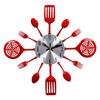 3D Wall Clock Kitchen Stainless Steel Fork Knife Clock Decorative Red