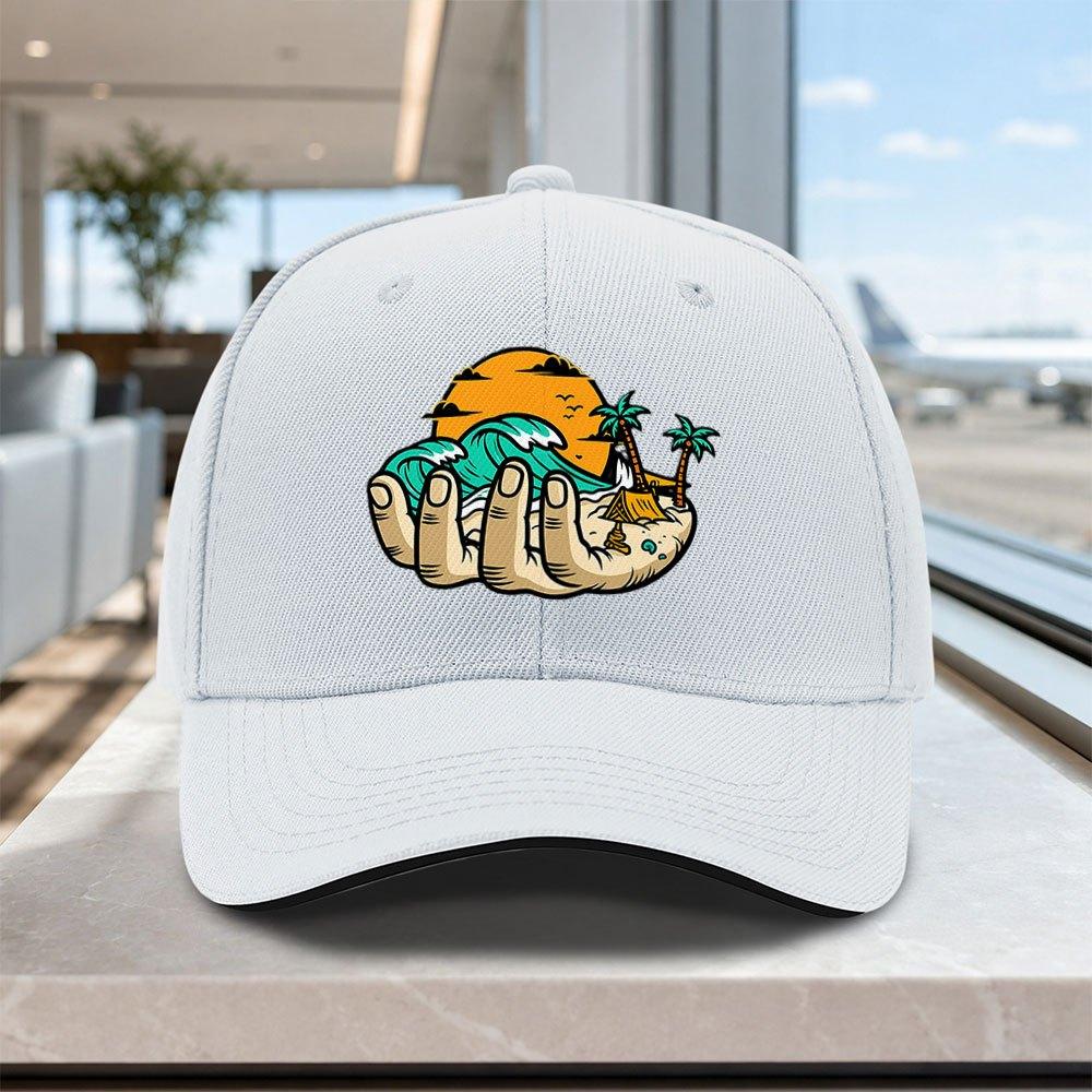 Beach Wave Handpainted Adjustable Sandwich Cap Lightweight Unisex Printed Hat For Outdoor Weddings Parties