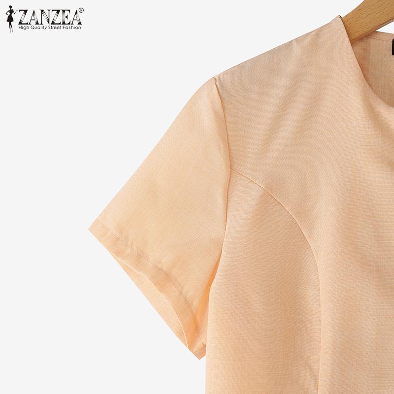 ZANZEA Women Summer Round Neck Casual Short Sleeve Blouse