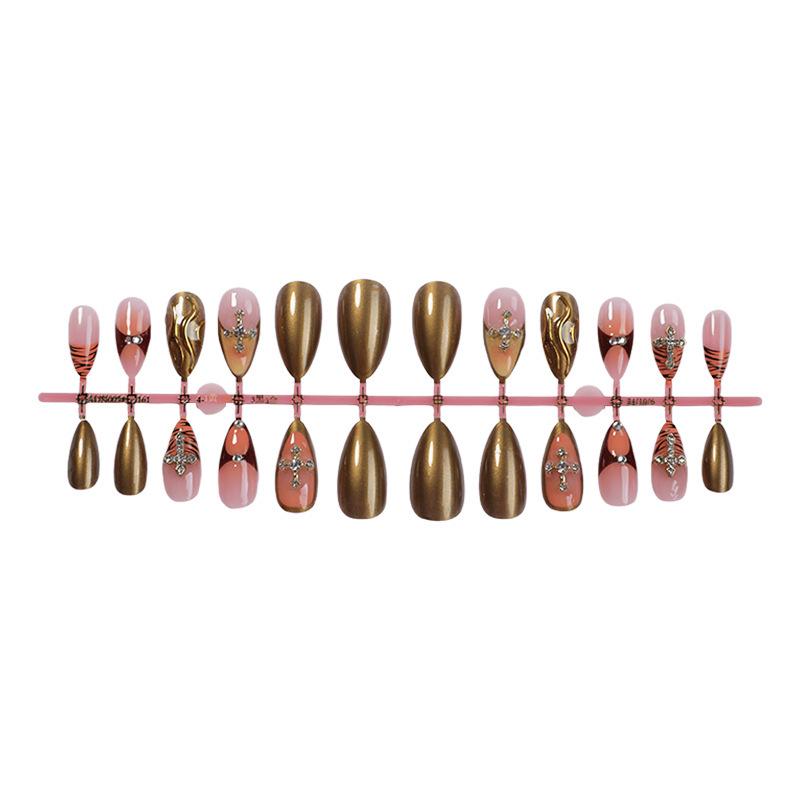 

24 Pcs 3D Leopard Print False Nails with Rhinestone Accents