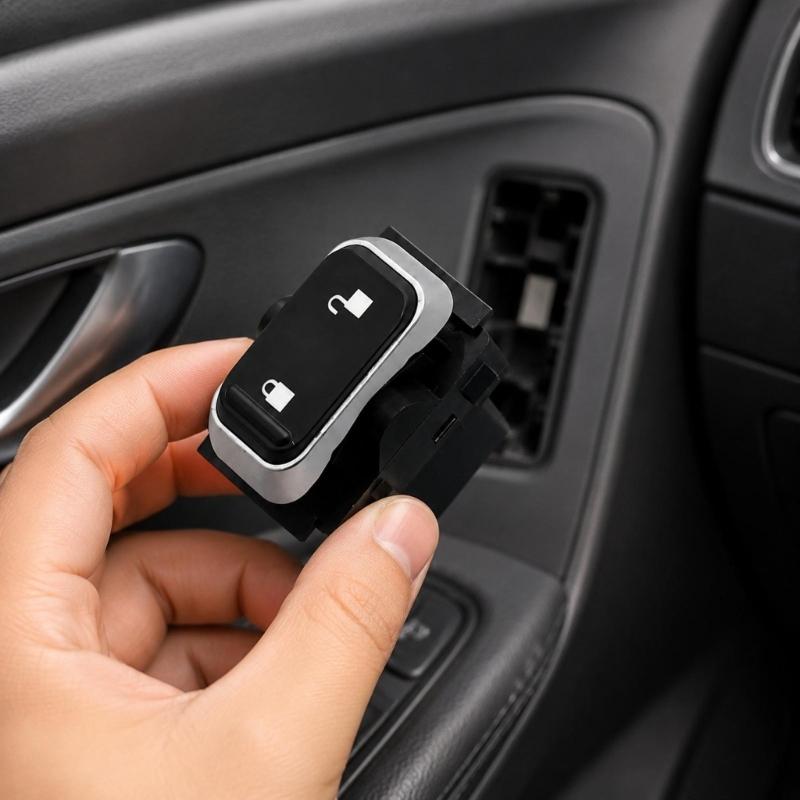 Vehicle Door Lock Button Assembly With Separate Button Icons, Molded Housing and Rear Connection Housing for Central Locking Repair Use 5W1Z14028BA