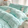 Girls Bubble Gauze Bedding Set Summer Cooling Soft Comforter Cover Kit Solid Color Skin Friendly Sleeping Naked Bedclothes