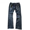 ZYLLO Amerikanische Retro Slim Schlagjeans Damen Y2k Harajuku Gothic Vintage Tasche Bestickt Blaue Denimhose Niedrige Taille Weites Bein Hose