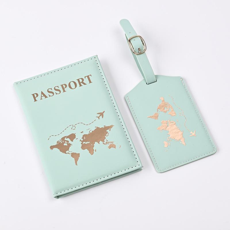 2024 Trendy PU Map Passport Protector & Luggage Tag Set