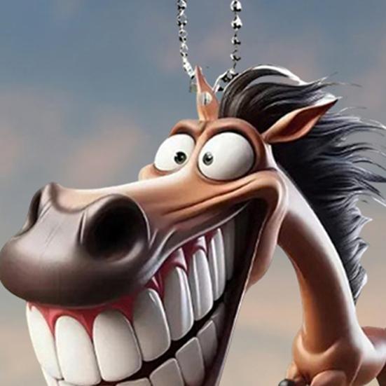 Funny 2D Horse Car Pendant Cartoon Prank Flat Decoration Acrylic Vehicle Interior Decor Ornament Auto Accessory