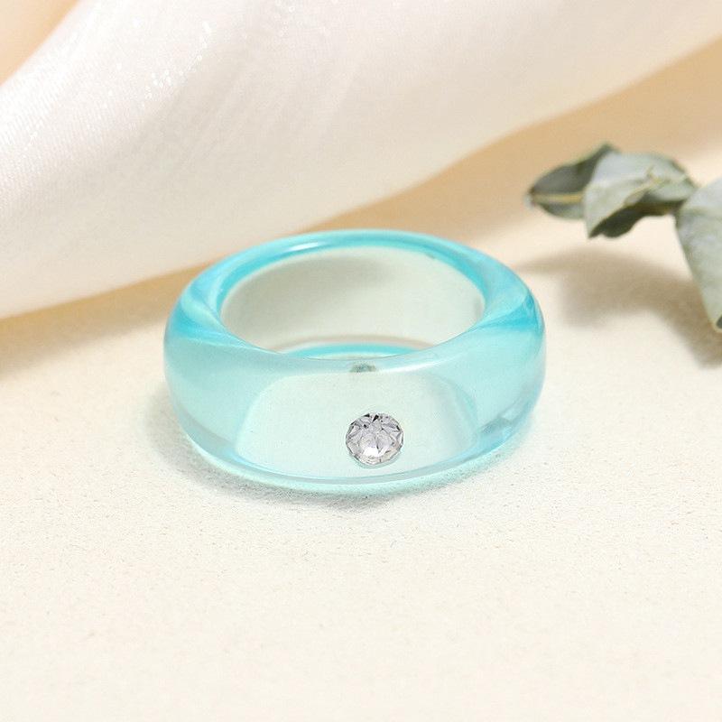 Round Rings Square Crystal Transparent Colorful Simple Geometric Resin Acrylic